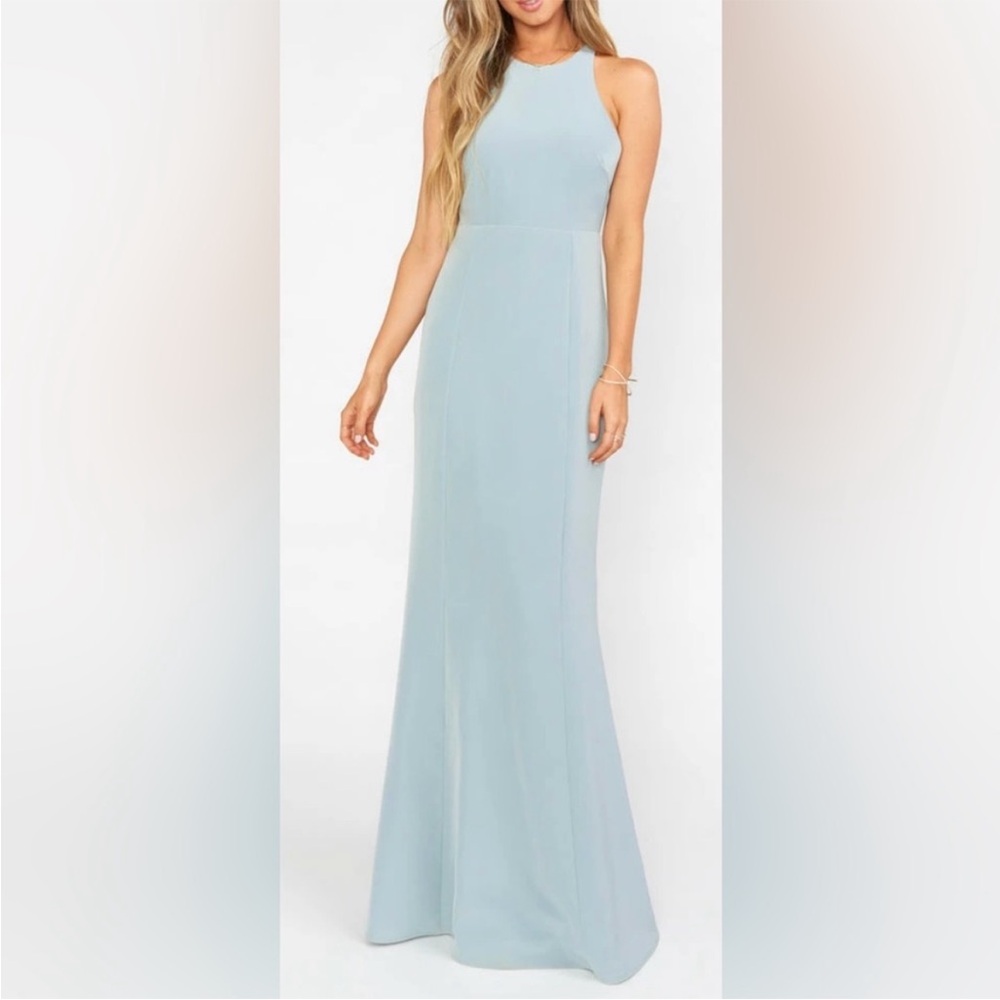 Show Me Your Mumu Chicago High Neck Gown - Silver Sage Stretch Crepe